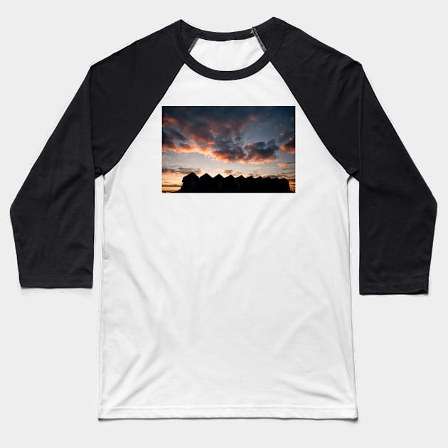 Silhouetted Beach Huts at Blyth (2) Baseball T-Shirt by Violaman